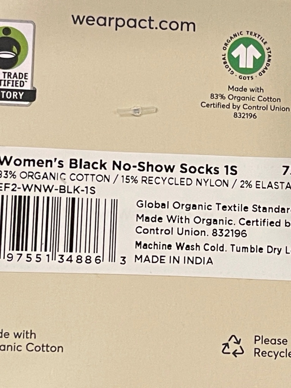 NEW! Pact Women's Black No Show Socks 2 Pack One Size Organic Cotton NWT! - Picture 7 of 7